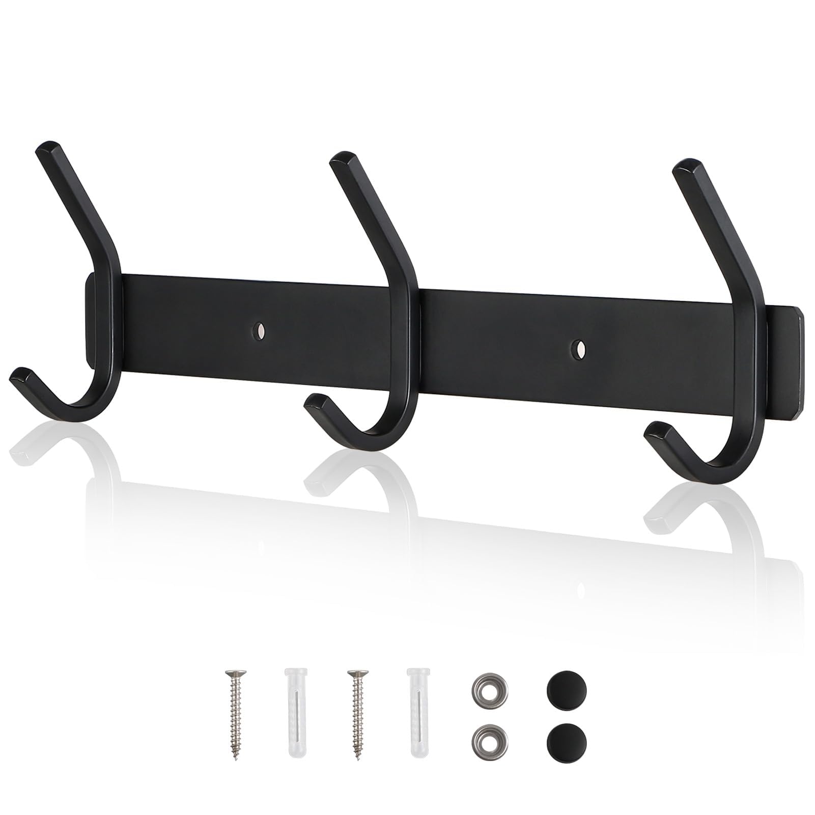 Qiannhee Heavy Duty Coat Rack Wall Mounted 30CM up to 30KG Rustproof Stainless Steel Coat Hooks Clothes Rack Screw in Wall 3 Black Hooks for Wardrobe Door Kitchen Bathroom Hallway Living Room