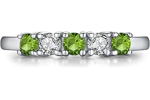 AILAAILA 5 Stone Birthstone Rings for Kids Teens Girls Women Size 2-9 Stainless Steel Birthday Mother's Ring Daughter Kids Gifts Eternity Wedding Band Anniversary Ring