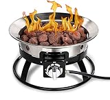 Stainless Steel Portable Propane Gas Fire Pit - 19 inch Stainless Steel Fire Bowl & Burner Outdoor Gas Portable Fire Pit Kit with Cover & Lava Rocks - Ideal for RV Camping Backyard