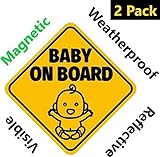 NEW DESIGN: Reflective and Magnetic Baby on Board Sign for Your Car or Auto (2 Pack) by Bayamo