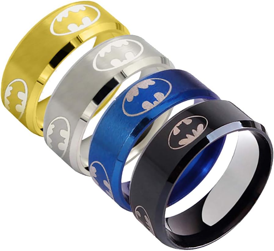JULAN 4Pcs Mens Bat Ring Wide 8mm Stainless Steel Jewelry Gift Size 6-13