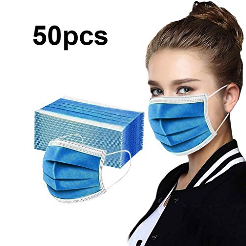 GSusan Masque_Facial_Jetable 50 Pièces ???????????????????????? de Confortable, à Trois Couch????s Protection Recommandé pour Les Hommes et Les Femmes (Bleu marin-50pcs)