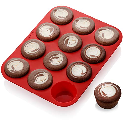 Skarles Superior Quality 12-Cup Silicone Mold - Non-Stick Muffin Pan Crafted of Thick, Solid Silicone. BPA-Free, Food-Grade Cupcake Pan | Dishwasher-Safe & Heat-resistant. Effortless Release