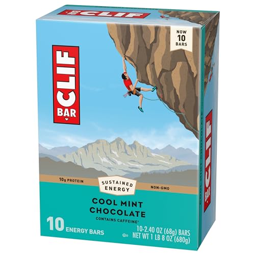 CLIF BAR – COOL MINT CHOCOLATE WITH CAFFEINE – MADE WITH ORGANIC OATS – ENERGY BARS – NON-GMO – PLANT BASED PROTEIN BARS (10 PACK)