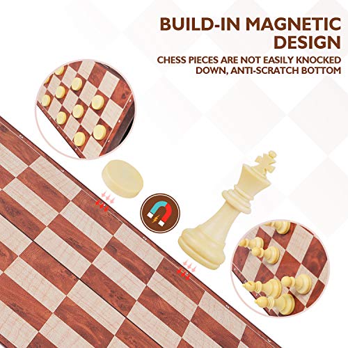 Peradix Chess Checkers Set 2 in 1, Magnetic Chess Pieces with 3 Storage Bags, Portable Travel Folding Board Game, Big Size, Educational Learning Toys for Kids Adults, Birthday