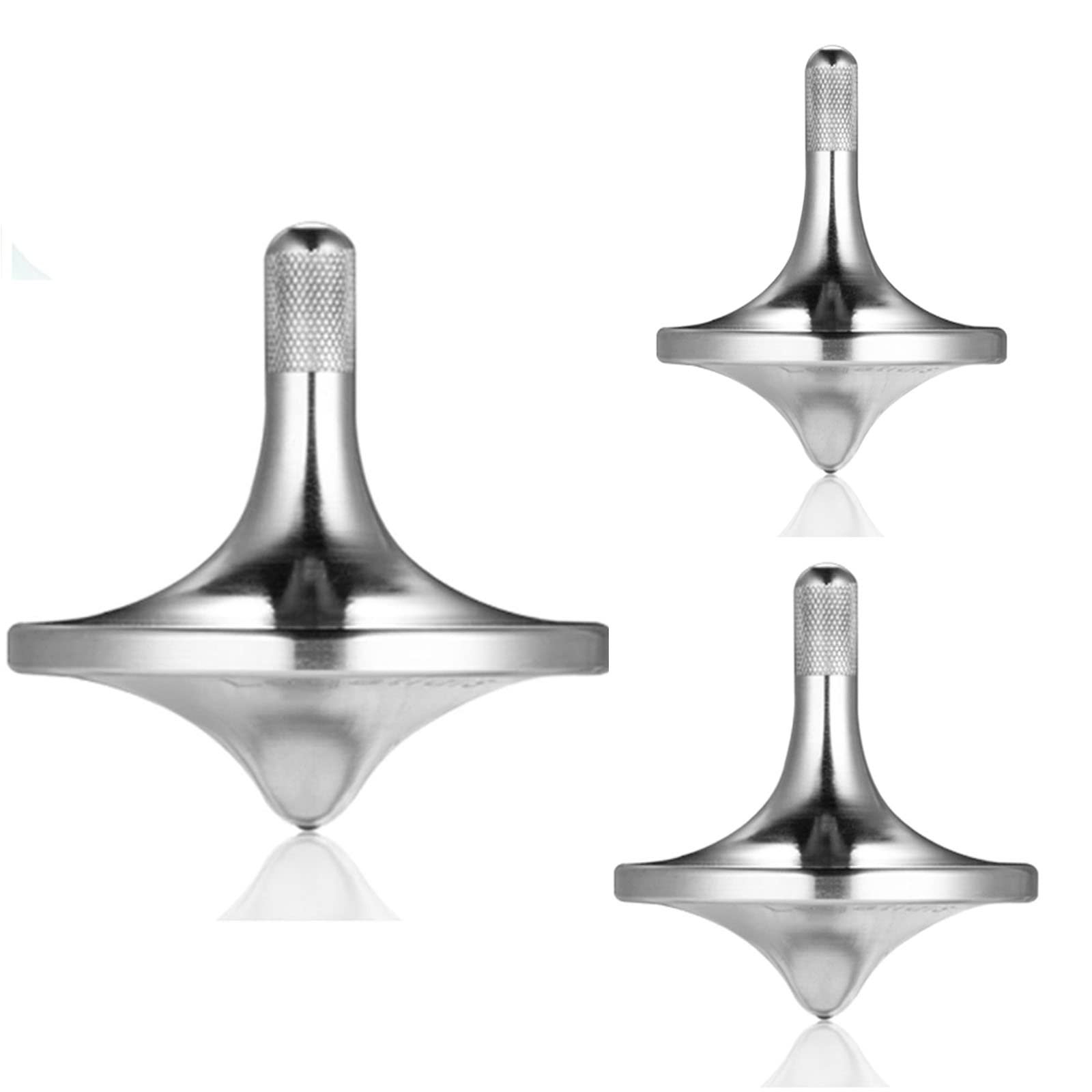 Stainless Steel Spinning Top, Well Made Metal Decompression Toy, Perfectly Balanced, Spin Smooth, Helps Relieve Stress and Anxiety, Effective Time-killing Desktop Toys (3PCS L+M+S/Silver)