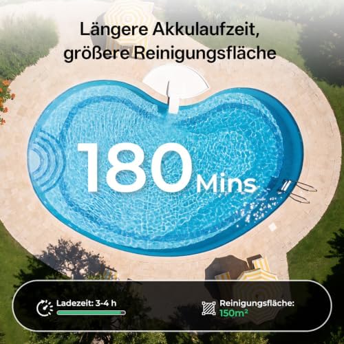 (2026 Neu) P30 Poolroboter Wand und Boden, Wasserlinienreinigung, 180μm Ultrafeinfilterkorb, 180 Min Laufzeit, App-Steuerung & OTA-Updates Poolroboter Akku für Verschiedene Pooltypen