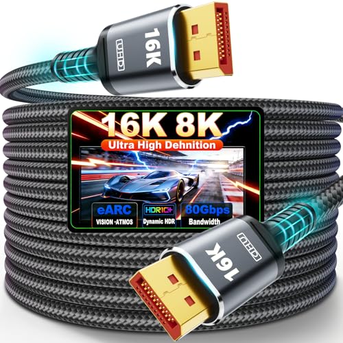 16K Displayport Cable 2.1, DP to DP Cable Available 1.5FT, 3.3FT, 5FT, 6.6FT, 1…