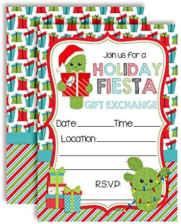 Amandacreation クリスマスパーティー招待状 ホリデーフィエスタギフト交換 枚 5インチx7インチ ホワイト
