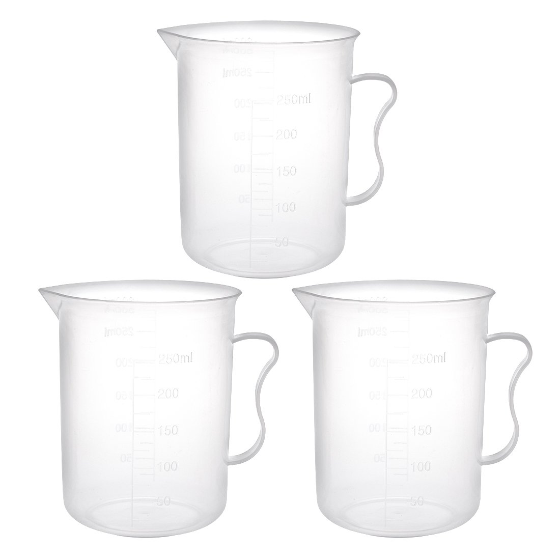 sourcingmap Measuring Cup 250ml PP Plastic Graduated Beaker Transparent with Handle for Lab Kitchen liquids 3pcs