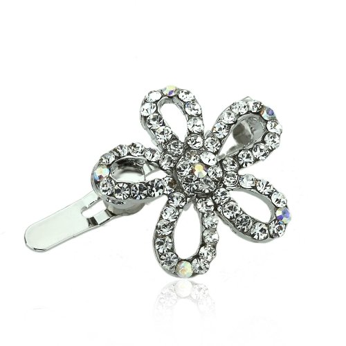 DoubleAccent Hair Jewelry Simulated Crystal Flower Magnet Barrette 0.75 Inch, White