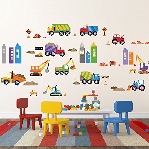 City Construction Vehicles Peel & Stick Baby/Nursery Wall Art Sticker