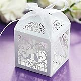 Amytalk 50 Pcs Laser Cut Wedding Favors Candy Boxes Pearl Paper Gifts Box for Marriage Birthday Shower Party Decors (Bird)