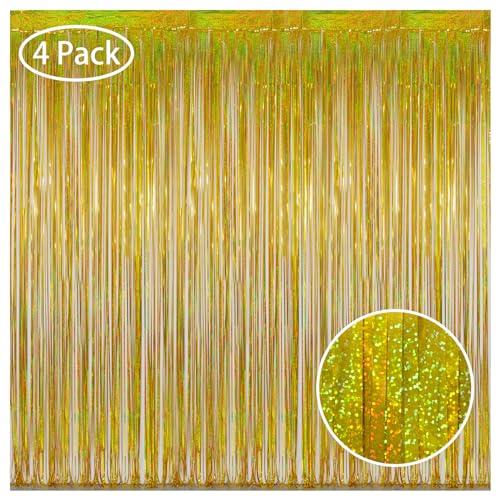 Melsan Happy New Year Decorations 2025, 3.2 x 8ft Foil Fringe Curtain Party Decor Streamers for Birthday, New Year Eve, Graduation Theme Party Decorations - 4 Packs