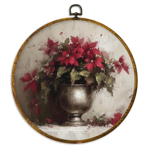 XPH Poinsettia Round Wall Art 10x10 Inch