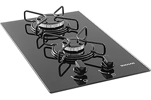 SUGGAR COOKTOP A GÁS VIDRO PRETO 2 QUEIMADORES ESMALTADOS DIFERENTES TAMANHOS FG2002AVP