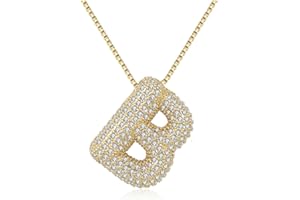 DIOWUS Bubble Letter Necklace Gold for Women，Charm Balloon Initial Letter Pendant Zirconia Inlaid Necklaces Fashion Gifts Jewelry