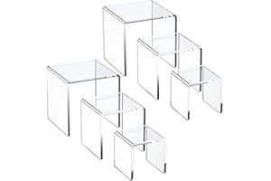 HIIMIEI Clear Acrylic Display Risers 2 Sets, 3-Tier Risers Stands Showcase for Amiibo Funko Pop Figures, Dessert, Jewelry-3"x4"x5"