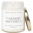Sweet Water Decor Cashmere and Vanilla Soy Candle | Milky Coconut, Frangipani, and Soft Cashmere Scented Candles for Home | 9oz Clear Jar + Gold Lid, 40+ Hour Burn Time, Made in the USA