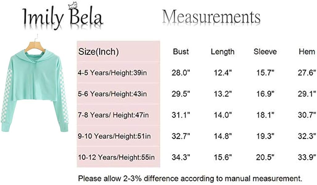 Imily Bela Kids Crop Tops Girls Hoodies Cute Plaid Long Sleeve Fashion Sweatshirts: Clothing