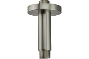 Aquaiaw Shower Arm and O-Ring Flange, 3 inch, Solid Brass, Round, Both Soldered 1/2 NPT Tapered Threads, Straight Shower Arm Extension, Ceiling Shower Head Arm for Rainfall Shower (PVD Brushed Nickel)