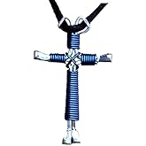 Show Me Country Royal Blue Hand Made Horseshoe Nail Cross Necklace Made in the USA