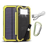 ToHLo Solar Charger Power Bank 15000mAh, Solar External Battery Pack, Dual USB Portable External Solar Power Bank Charger for Iphone 7 6 Plus 5 Galaxy S7 6 5 HTC and most Smart phones Tablets (Yellow)