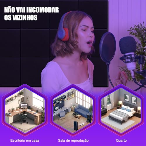 Pacote com 18 Painéis de Espuma à Prova de Som, 30 * 30 cm Painéis Autoadesivos de Absorção de Som, Painel Acustico, Painéis Autoadesivos de Espuma Acústica, Painéis Acústicos de Parede