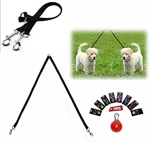Double Leash For Dogs - Dual Dog Leash Splitter Handles Two Dogs &amp; Leads to Walk with Multiple Pets No Tangle- Heavy Duty Nylon with Metal Hardware for Small &amp; Medium Dogs Gifts Led Clip