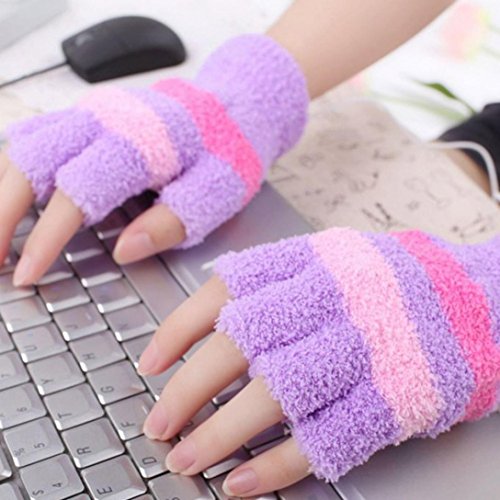 Livoty USB Heating Winter Gloves Women Hand Warm Gloves Heated Fingerless Warmer Mitten (Purple) - Thumbnail 4