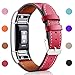 Mornex Replacement Leather Band Compatible with Fitbit Charge 2, Classic Genuine Leather Wristband for Men Women(Red-Silver Buckle)