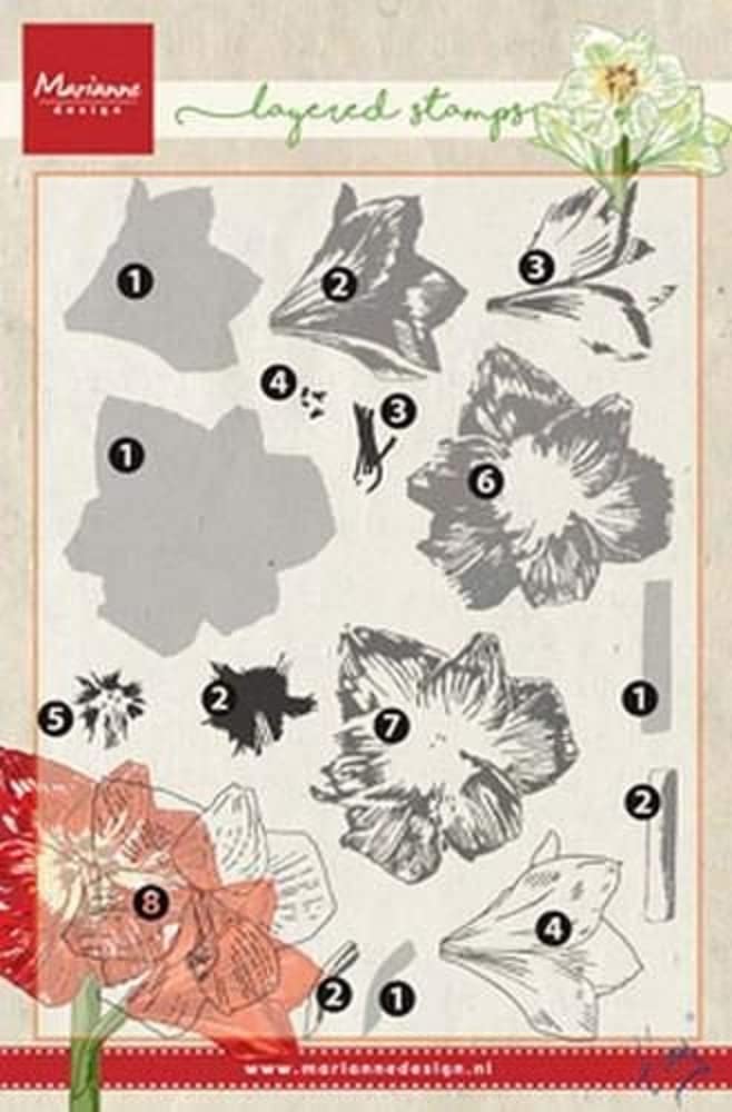 Marianne Design Tiny's Amaryllis Clear Layering Stamp Set, Synthetic Material, 22.7 x 12.9 x 0.4 cm