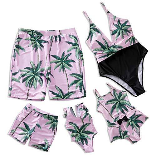 IFFEI Mommy and Me Swimsuit One Piece Coconut Tree Printed V Neck Family Matching Swimwear Men: L