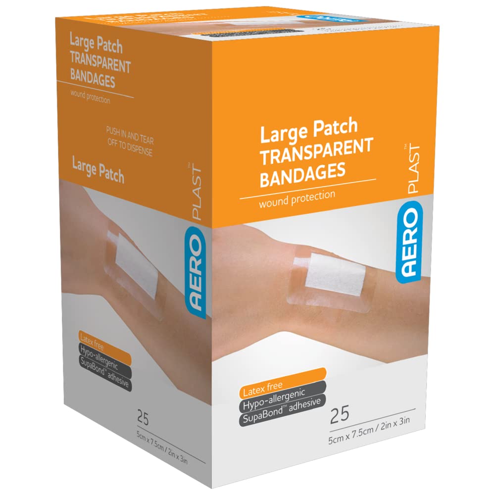 Aeroplast Transparent Plasters, Large Patch 50mm x 75mm (Box of 25)