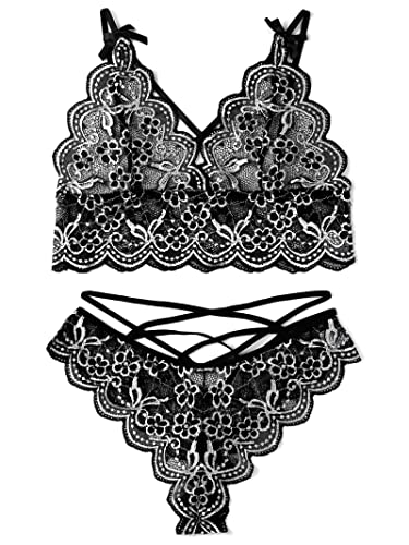 Donnalla Women Sexy Lingerie Set Two Piece Lace Bra and Panty Set 