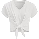SeeLuNa Summer Wrap Shirts for Women Short Sleeve Blouse Knot Front V-Neck Tee Shirt Casual Cotton Tops Classic Cropped Top