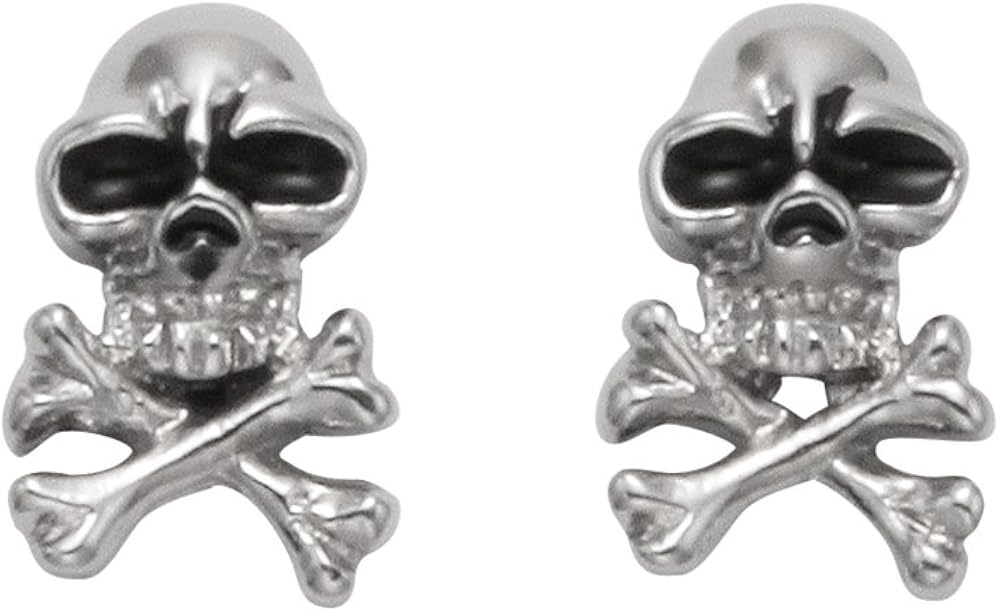Stainless Steel Skull & Crossbone Stud Earrings w/Black