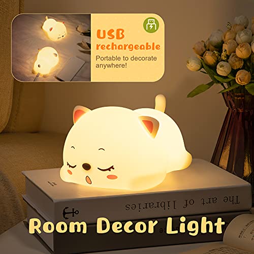 Cute Cat Night Light for Kids,Kawaii Kitty Silicone LED Night Light,USB Rechargeable Portable Night Light 7-Color Changing,Nightlight with Touch Control,Light Up Kids Bedroom for Girls,Cat lover Gifts