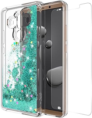 HUAWEI MATE 10 PRO CASE,With Tempered Glass Screen Protector Cute Sparkly Glitter Bling Luxury Fashion Liquid Quicksand for Teen Girls Soft Clear TPU Bumper Cover For MATE 10 PRO (TEAL)