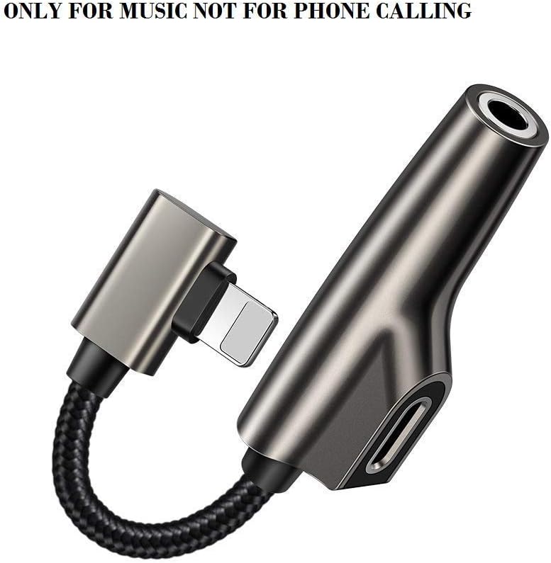 UNMCORE Elbow Design Latest Mini Size 2 in 1 Charging and 3.5mm Audio Headphone Earphone Converter Jack Connector Cable Compatible with iPhone 7 7p 8 8p X XS XR - Black