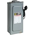 Square D - D322NRB General Duty Safety Switch, Gray, Small, Fusible, 60-Amp, 240V, 3-Pole, 15 HP, Outdoor, W/Neutral