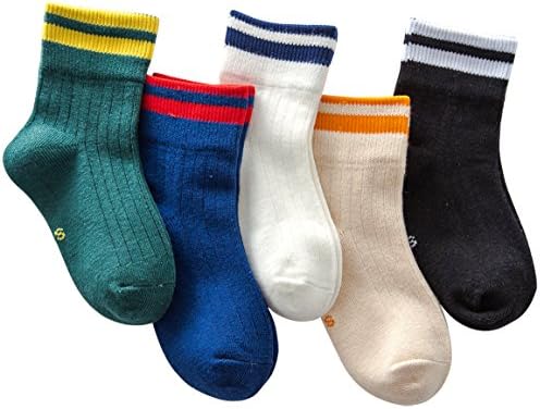 Little Boys Boys Color Stripe Seamless Cotton Dress Socks 5 Pairs(Assorted Color,S(3-5 Years))