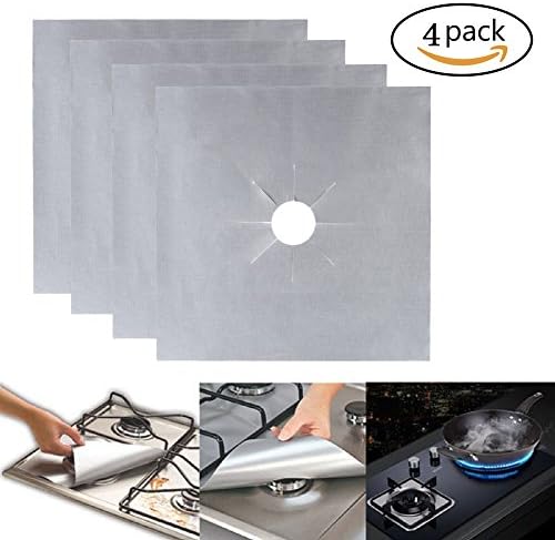 Qi Mei 4PCS Gas Range Protector Liners, Stovetop Burner Protector Liner Cover 27cmx27cm (silver)