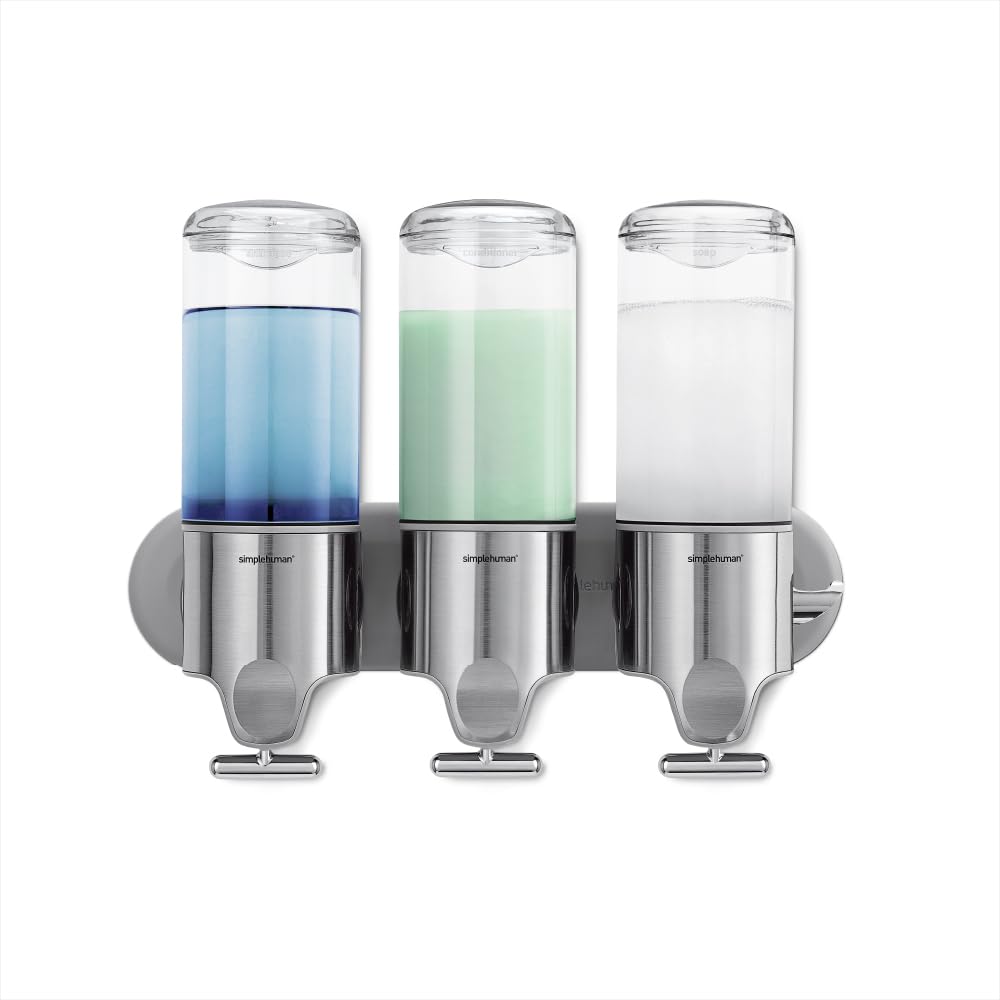 Photo 1 of simplehuman Wall Mount Pumps, Triple 15 fl. oz. Shampoo & Soap Dispenser, Stainless Steel