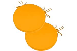 Outdoor Bistro Chair Cushions Set of 2, Waterproof Round Outdoor Cushions with Non-Slip Ties and Removable Covers (Yellow, 35