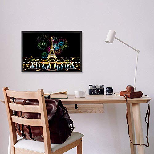 Scratch & Sketch Art Paper for Adults & Kids, Scratch Paper Rainbow Painting Sketch Pads DIY Art Craft Night View Scratchboard with Clean Brush,Scratch Coloring Pen,16 X 11.2 Inches (Paris Fireworks)
