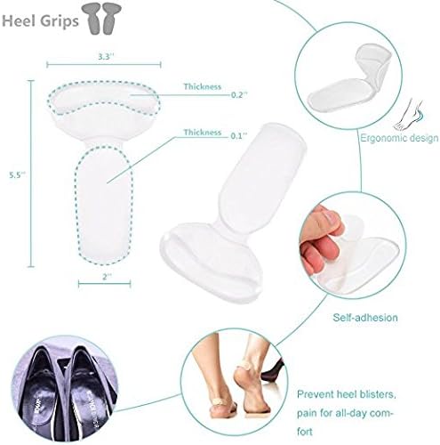 Gel Heel Grips Liners, High Heel Inserts, Heel Cushion Insole, High Heel Protector Pads - Anti Slip Shoe Cushion, Ball of Foot Insoles, Prevent Blister Relief Heel Pain for Women (Clear)