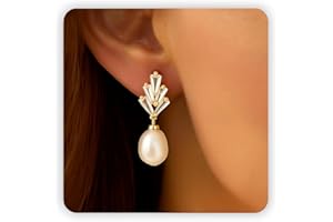 Trinckle Pearl Earrings for Women, Gold Pearl Drop Earrings for Grils Boho Silver Dangle Earring as Wedding Valentines Gifts, Statement Silver Hoop Bride Earring Dainty Bow Jewelry as Prom Accessories