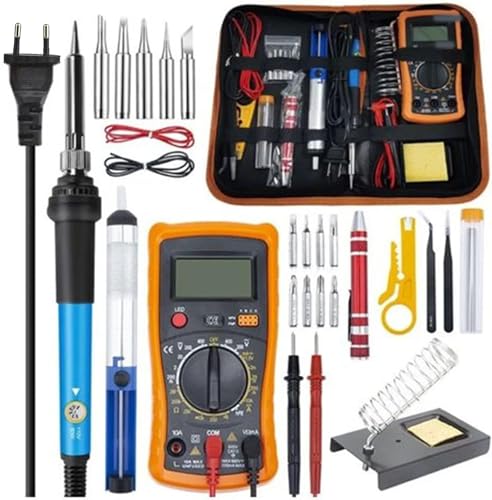 Tin Electric Soldering Irons Kit 25 in 1 with Tool Box Adjustable Temperature 200-450℃,Electronic Soldering Set Digital Multimeter,Soldering Iron Tips etc