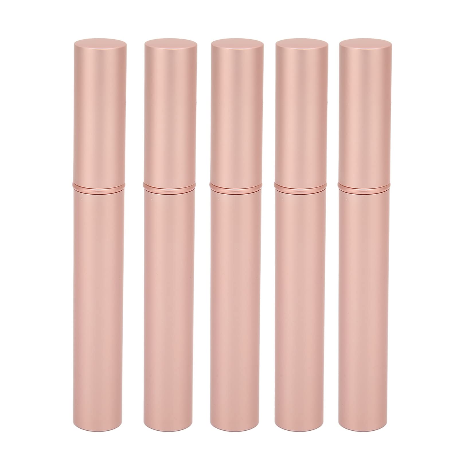 5PCS Empty Mascara Tube with Eyelash Wand, 4ml Metal Shell Eyelash Cream Container Bottle with Rubber Plug for DIY Cosmetics, Rose Gold